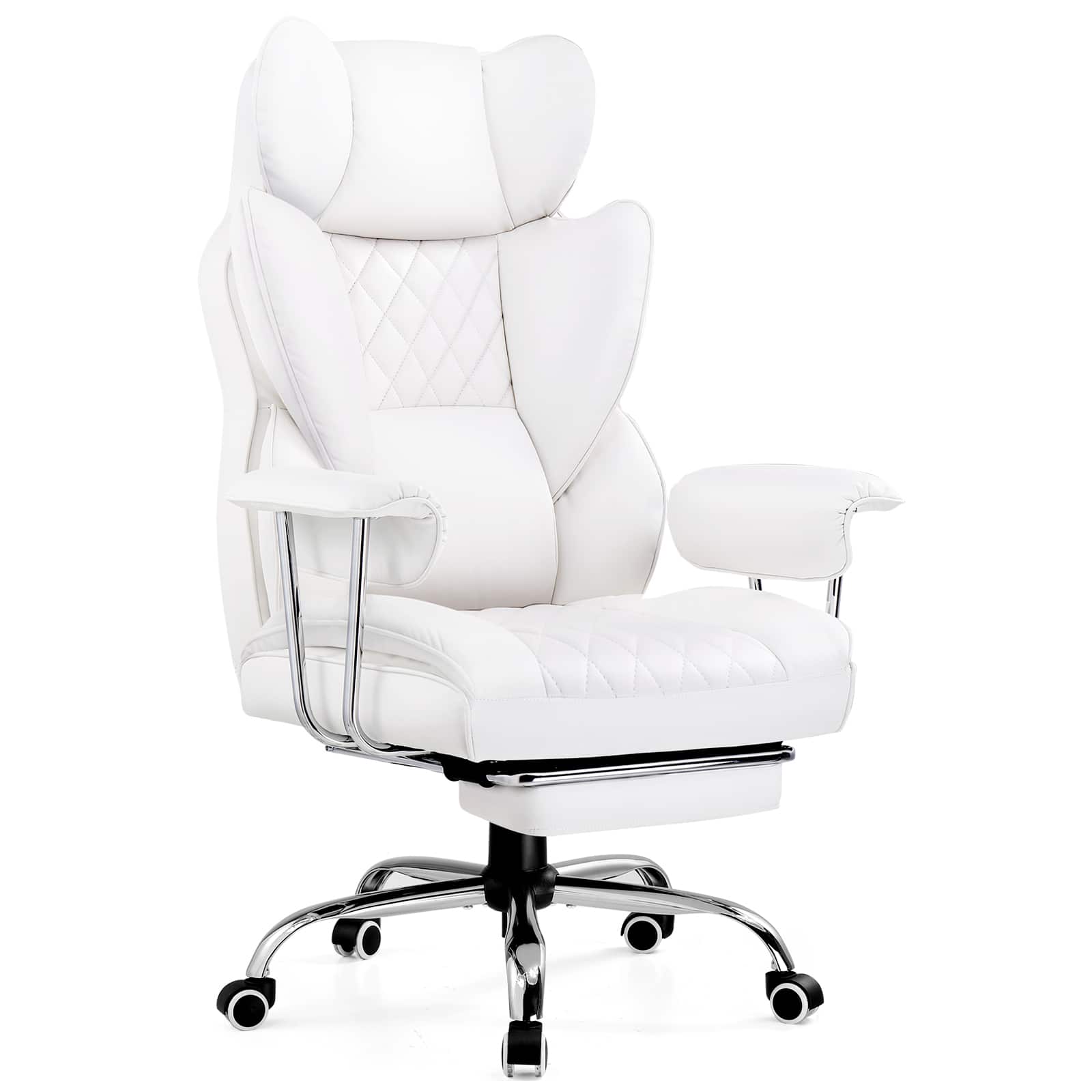 Front. GTPlayer - 400lbs Heavy Duty Computer Chair Faux Leather Comfortable Ergonomic Gaming Chair with Soft Armrests,White - White.