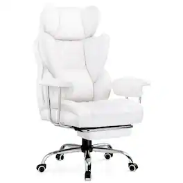 GTPlayer - 400lbs Heavy Duty Computer Chair Faux Leather Comfortable Ergonomic Gaming Chair with Soft Armrests - White