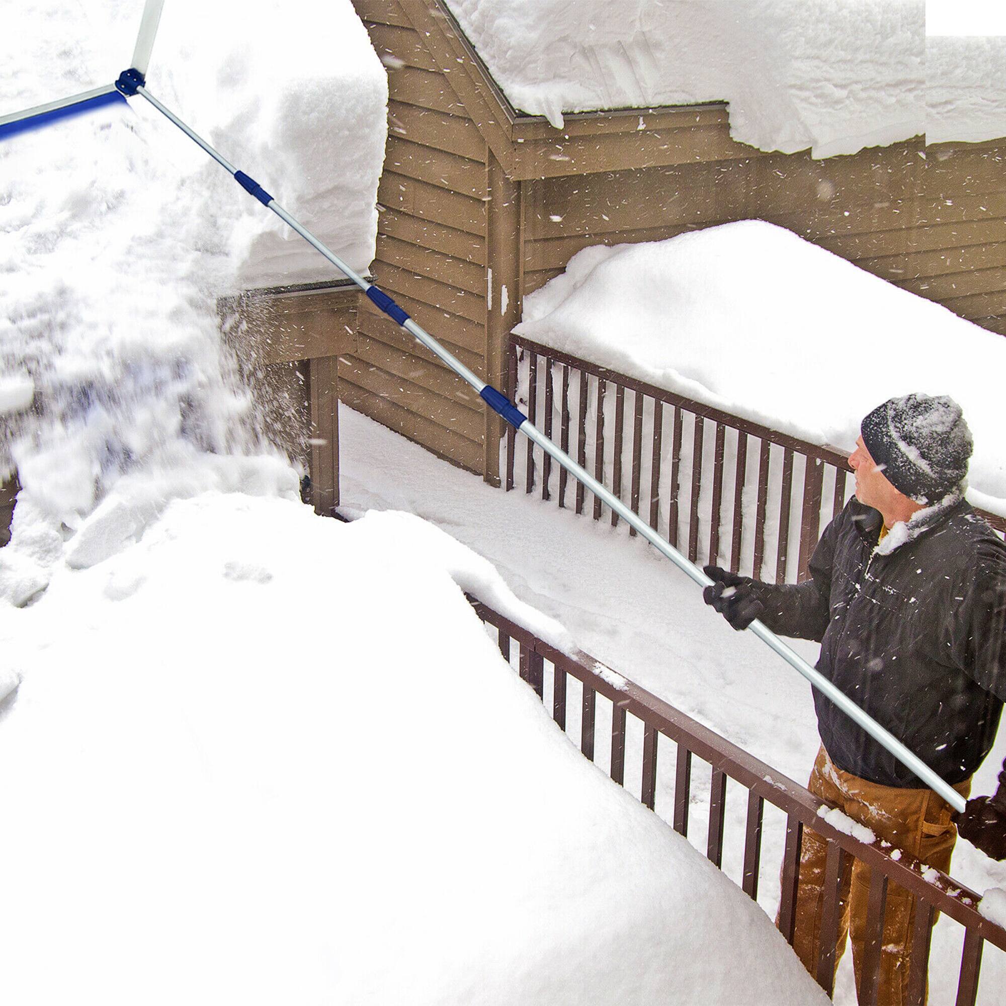 Left. Costway - 21ft Roof Snow Rake Removal Tool Lightweight w/ Adjustable Telescoping Handle - Silvery/Navy Blue.