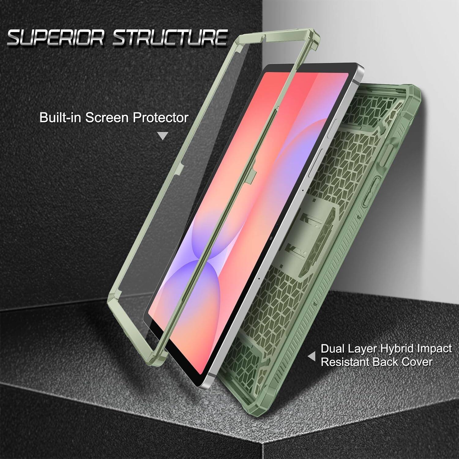 SUPERIOR STRUCTURE  
Built-in Screen Protector  
Dual Layer Hybrid Impact Resistant Back Cover