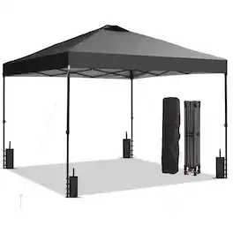 Ainfox - 12x12 Pop Up Canopy Patio Carpas,One Push Set up with Central Lock,Hand Carry Bag,4 Sandbags - Black