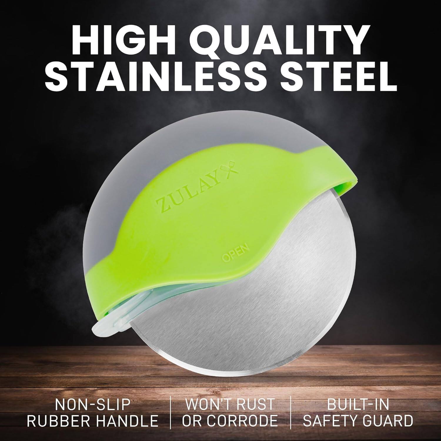 HIGH QUALITY STAINLESS STEEL

ZULAYX

NON-SLIP RUBBER HANDLE

WON'T RUST OR CORRODE

BUILT-IN SAFETY GUARD