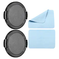 Front. Unique Bargains - 2pcs 55mm Sides Pinch Lens Cap with Cloth for Nikon/Fujifilm/Pentax/Leica - Black.