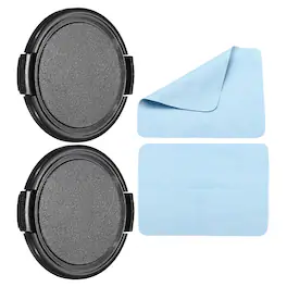 Unique Bargains - 2pcs 55mm Sides Pinch Lens Cap with Cloth for Nikon/Fujifilm/Pentax/Leica - Black