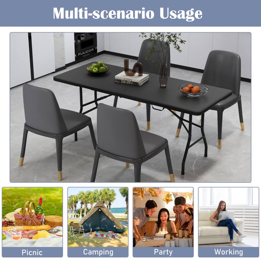 Multi Lock Hand Table Costway 6 ft Portable Folding Table with HDPE Tabletop Safe Lock ...