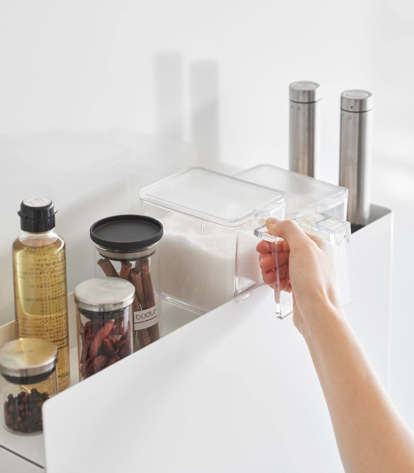 Alt View 2. Yamazaki Home - Two-Tier Sliding Drawer Seasoning Rack - Steel - Black.