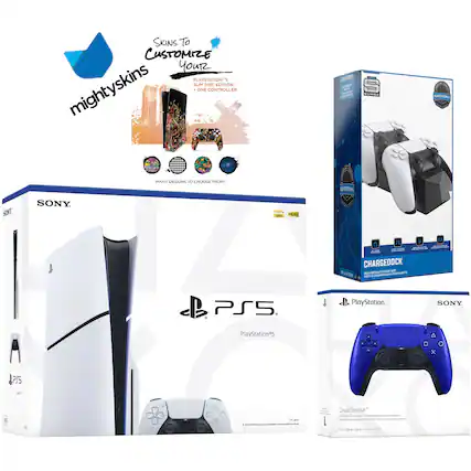 **mighty skins**
**Skins To Customize Your PS5 Slim Disc Edition**
**PlayStation®5 SLIM DISC EDITION**
**ONE CONTROLLER**
**MANY DESIGNS TO CHOOSE FROM!**
**SONY**
**PlayStation®5**
**CHARGEDOCK**
**PlayStation®5**
**DualSense™**
**Wireless Controller**
**For PS5 / PS4 / PS4 Pro / PS4 Slim**
**SONY**