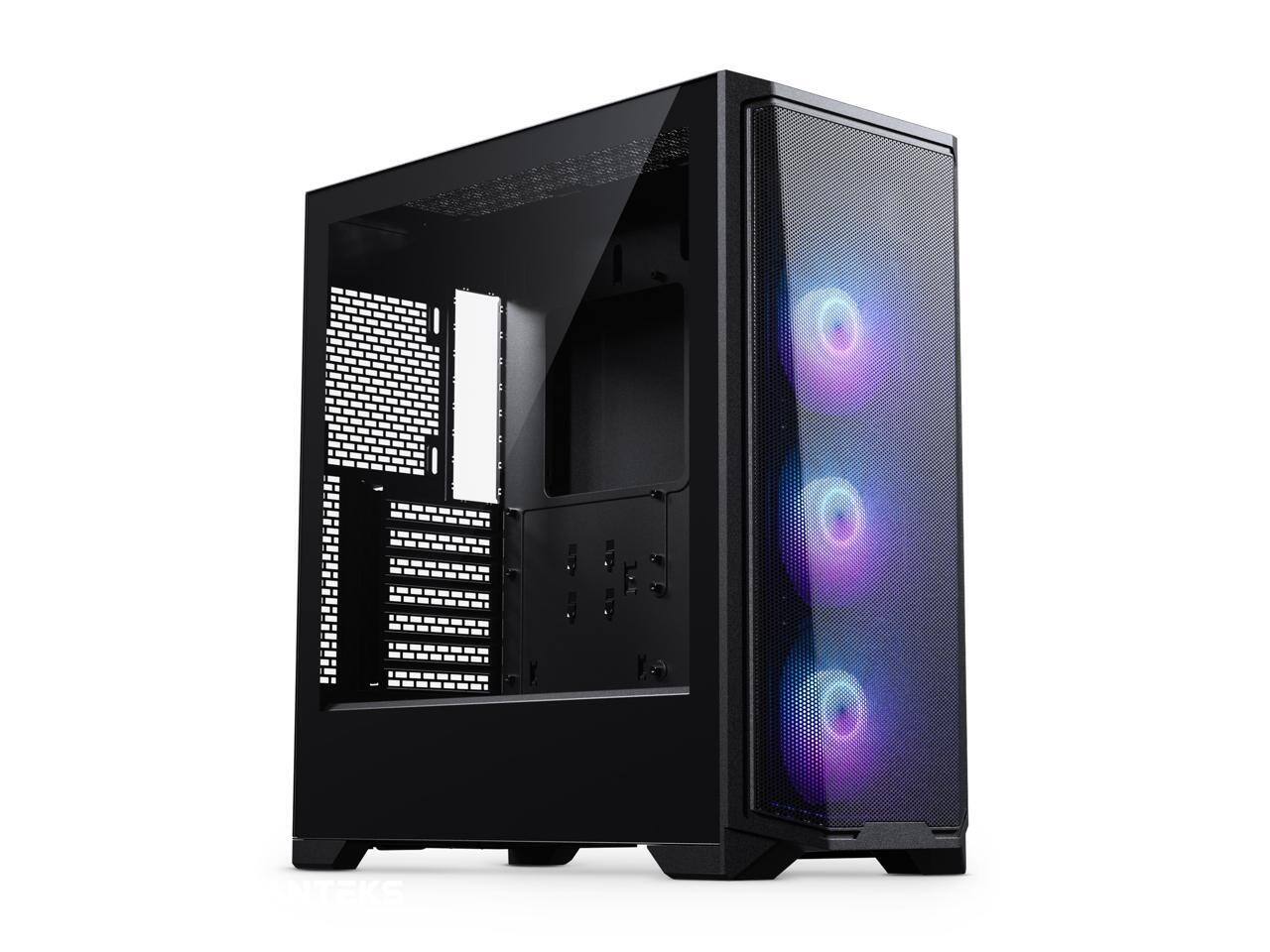Angle. Phanteks - Phanteks Eclipse G370A, mid-tower Gaming Chassis, high airflow mesh, 3x M25 D-RGB Fans, Black. - Black.
