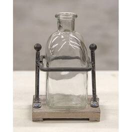 BreeBe - Wood and Iron Bottle Holder With 1 Bottle - Grey, Clear