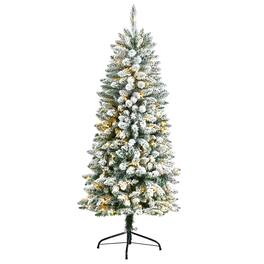 BreeBe - 5’ Flocked Slim Montreal Xmas Tree with 491 Tips and 150 LED - White