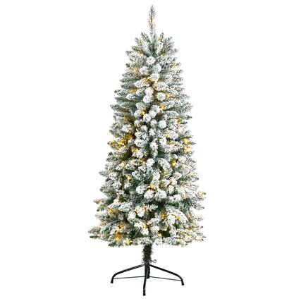 Front. BreeBe - 5’ Flocked Slim Montreal Xmas Tree with 491 Tips and 150 LED - White.