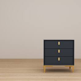 FUFU & GAGA - FUFU&GAGA Modern Nightstand: Gold Accents, 3 - Drawer Storage - Dark Blue