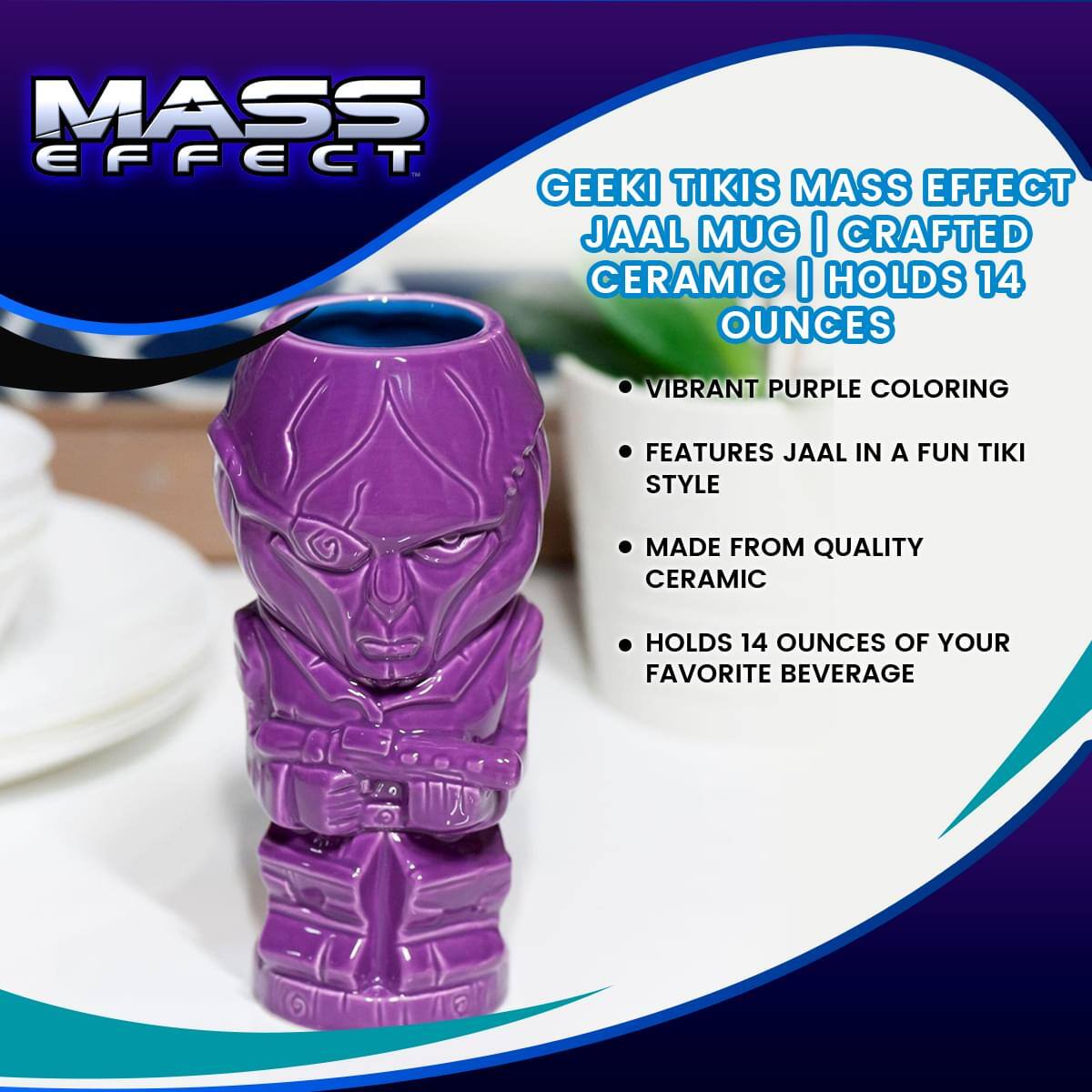 MASS EFFECT

GEEKI TIKIS MASS EFFECT JAAL MUG | CRAFTED CERAMIC | HOLDS 14 OUNCES

- VIBRANT PURPLE COLORING
- FEATURES JAAL IN A FUN TIKI STYLE
- MADE FROM QUALITY CERAMIC
- HOLDS 14 OUNCES OF YOUR FAVORITE BEVERAGE