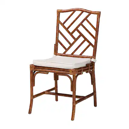 Front. bali & pari - Rio Marbled Tortoise Natural Rattan Dining Chair - Handwoven Wicker Accent Side Chair with Removable Cushion - Marbled Tortoise Brown.