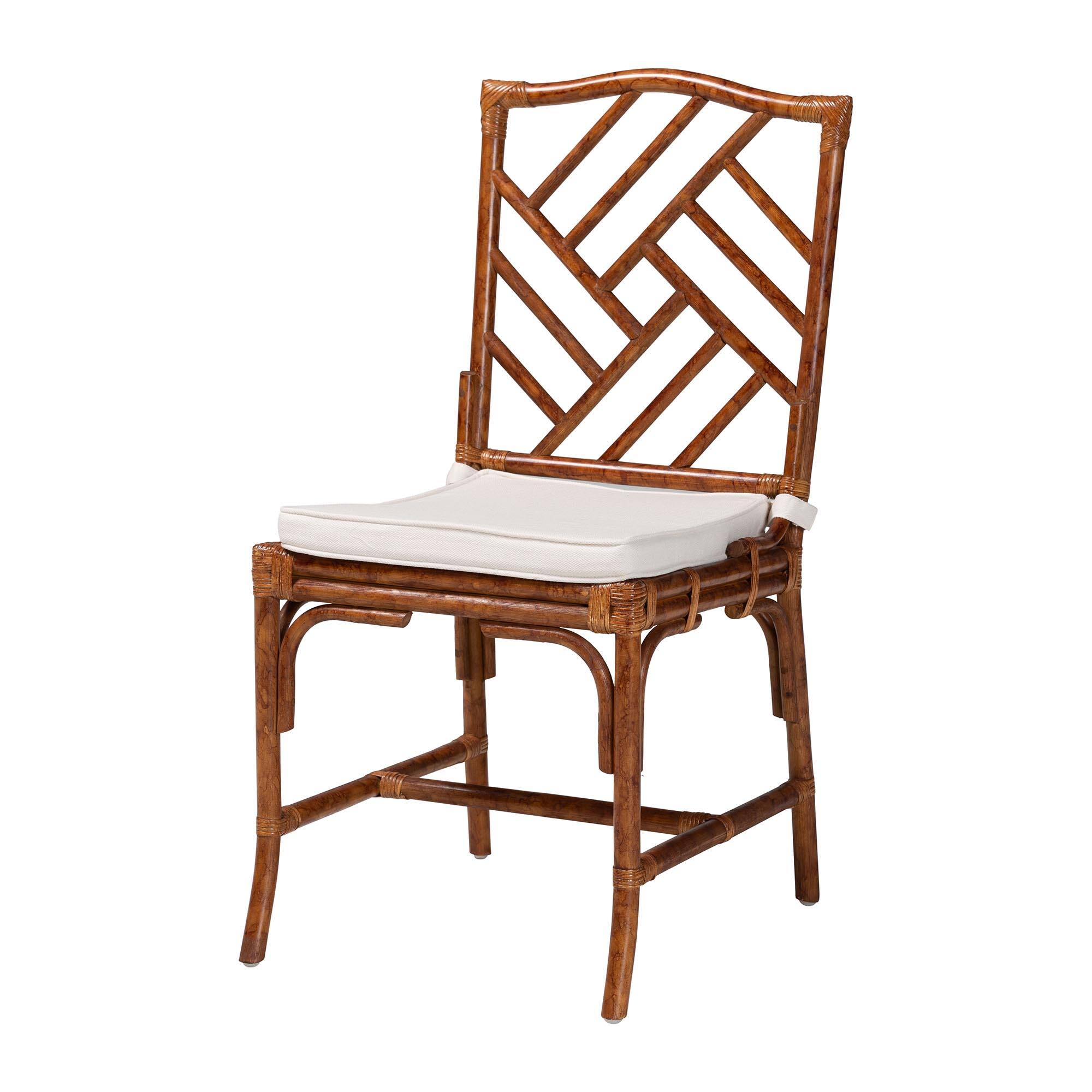 Front. bali & pari - Rio Marbled Tortoise Natural Rattan Dining Chair - Handwoven Wicker Accent Side Chair with Removable Cushion - Marbled Tortoise Brown.