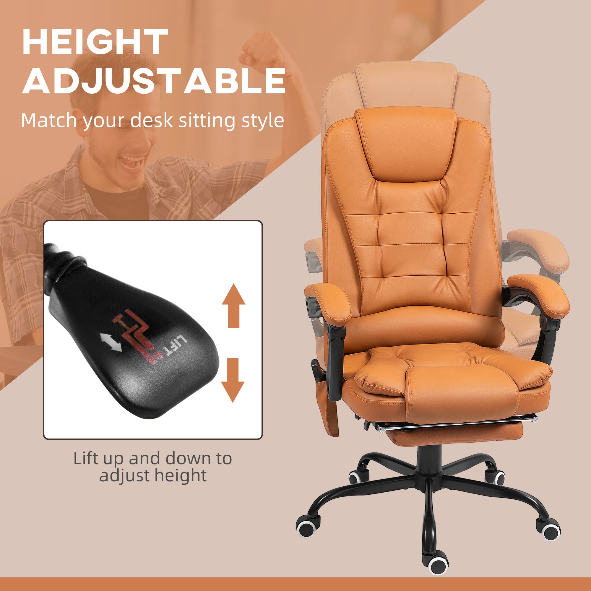 HEIGHT ADJUSTABLE
Match your desk sitting style
LIFT
Lift up and down to adjust height