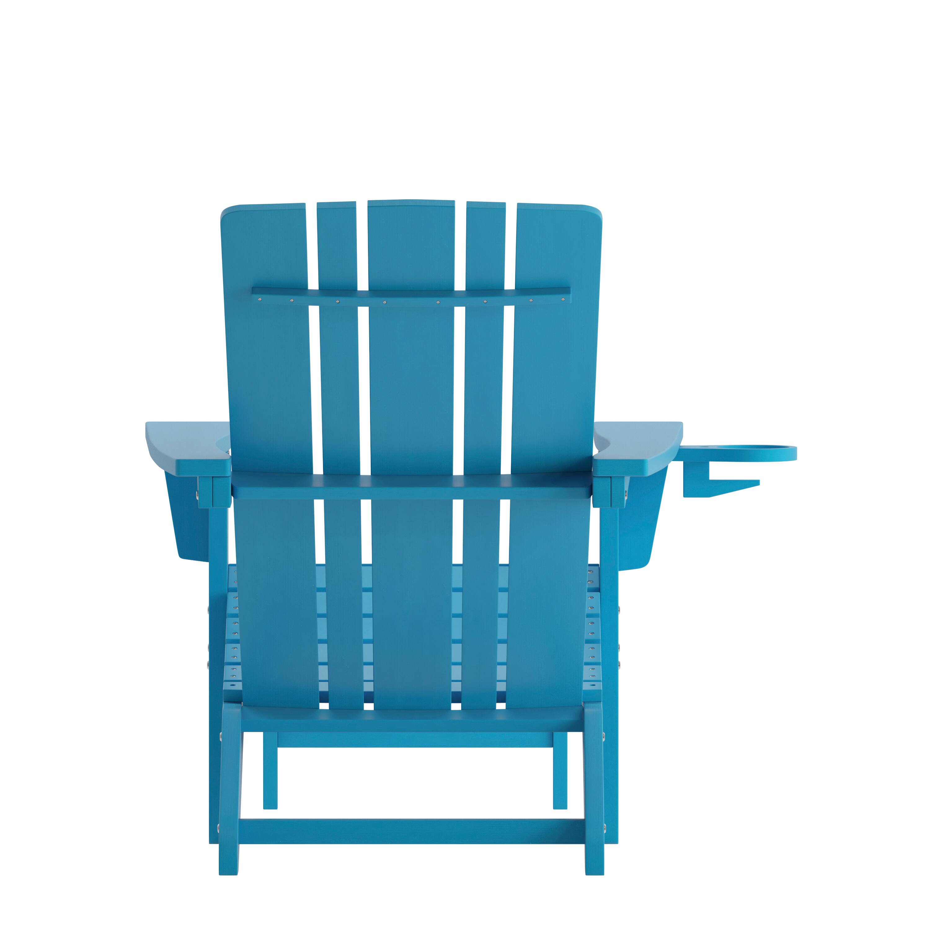 Alt View 7. Emma + Oliver - Haley Adirondack Chair with Cup Holder and Pull Out Ottoman, All-Weather HDPE Indoor/Outdoor Lounge Chair - Blue.