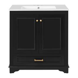 Boyel Living - 30 Inch Bathroom Vanity with Ceramic Sink Solid Wood Frame - Black