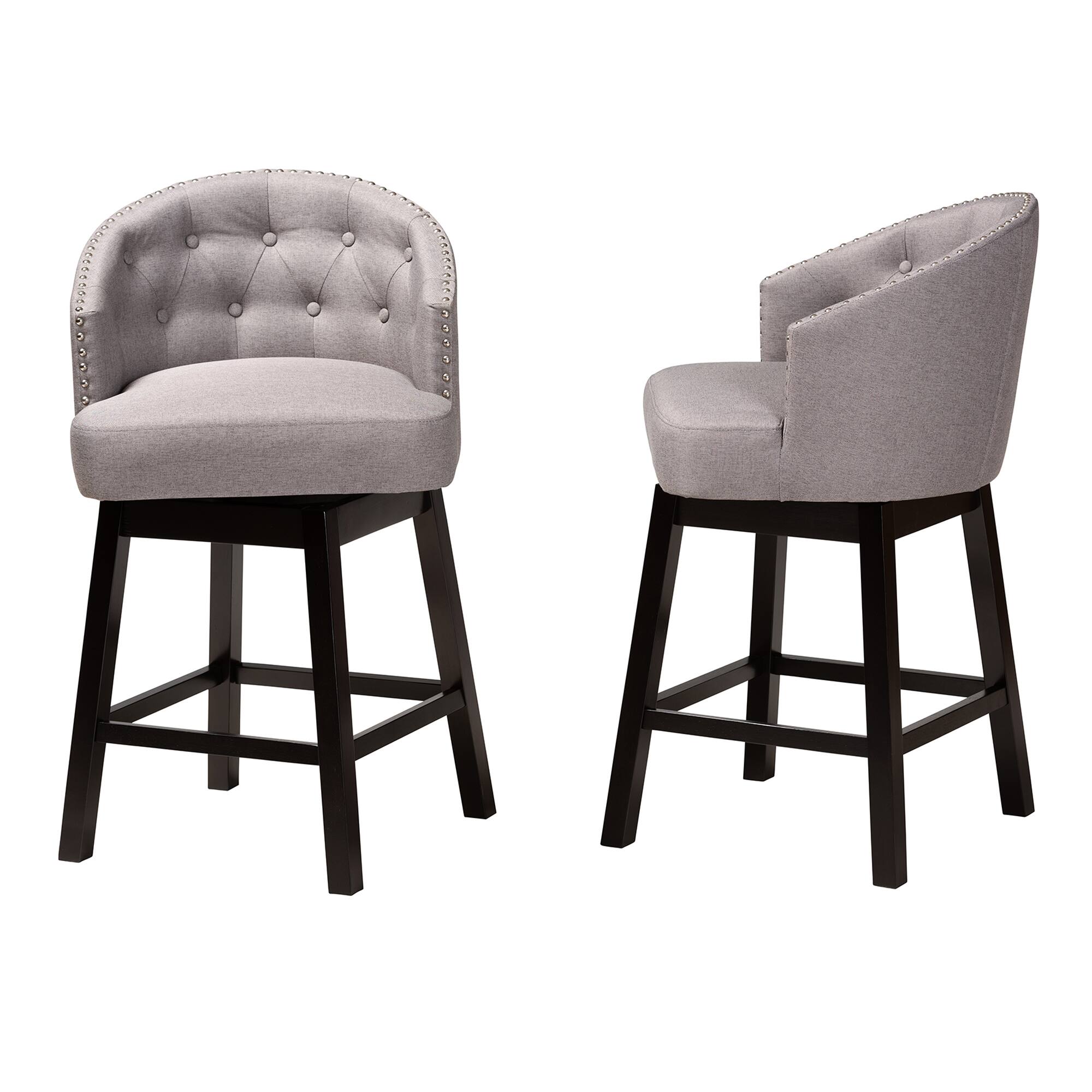 Left. Baxton Studio - Theron Mid-Century Transitional Fabric and Espresso Finished Wood 2-Piece Swivel Counter Stool Set - Grey/Espresso Brown.
