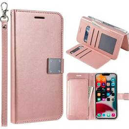 Entronix - Case for iPhone 18 Pro Max/17 Pro Max - Foldable Leather Wallet, Card Holder & Lanyard - Rose