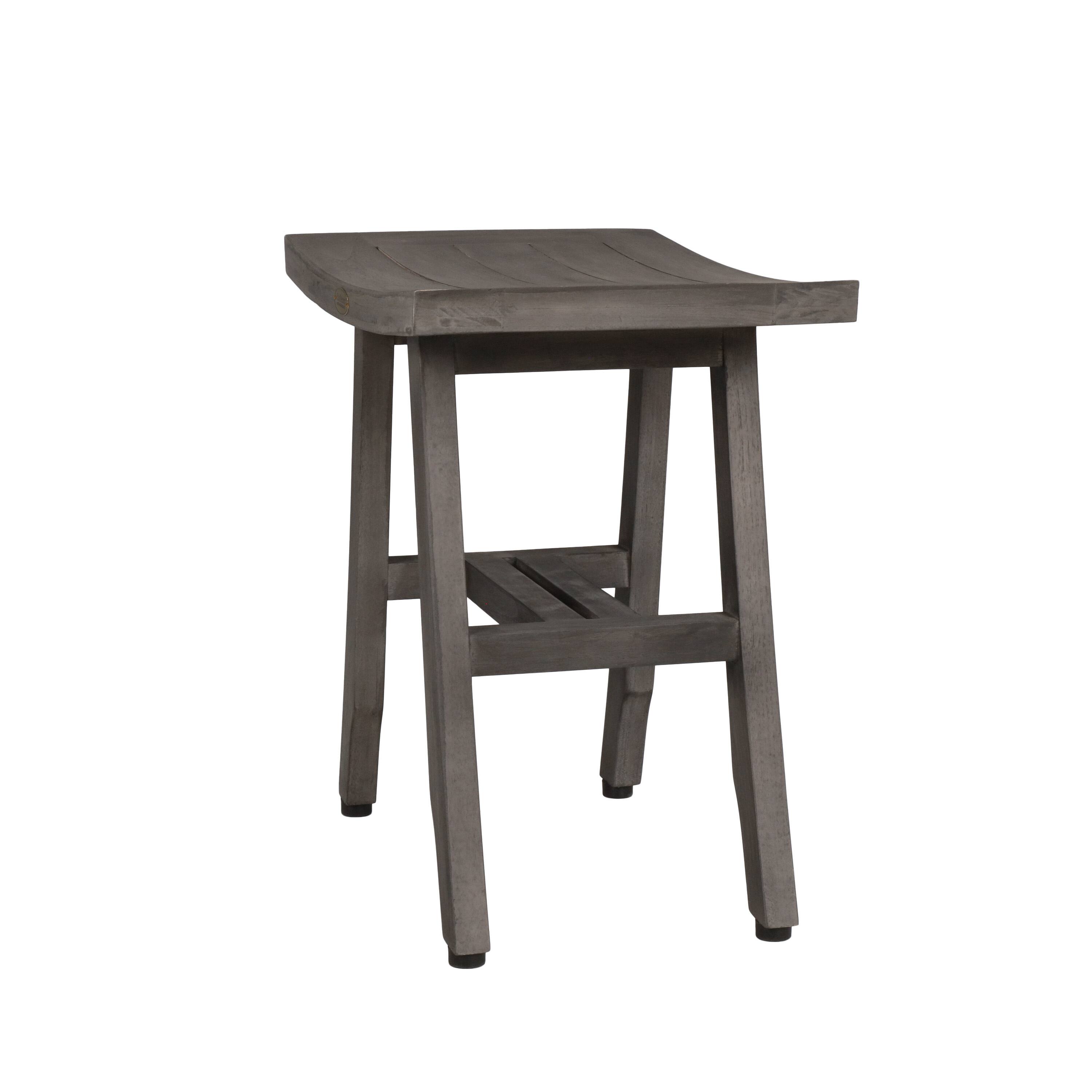 Left. CoastalVogue - CoastalVogue® Satori® 18" Teak Wood Shower Bench in Antique Gray Finish - Antique Gray.