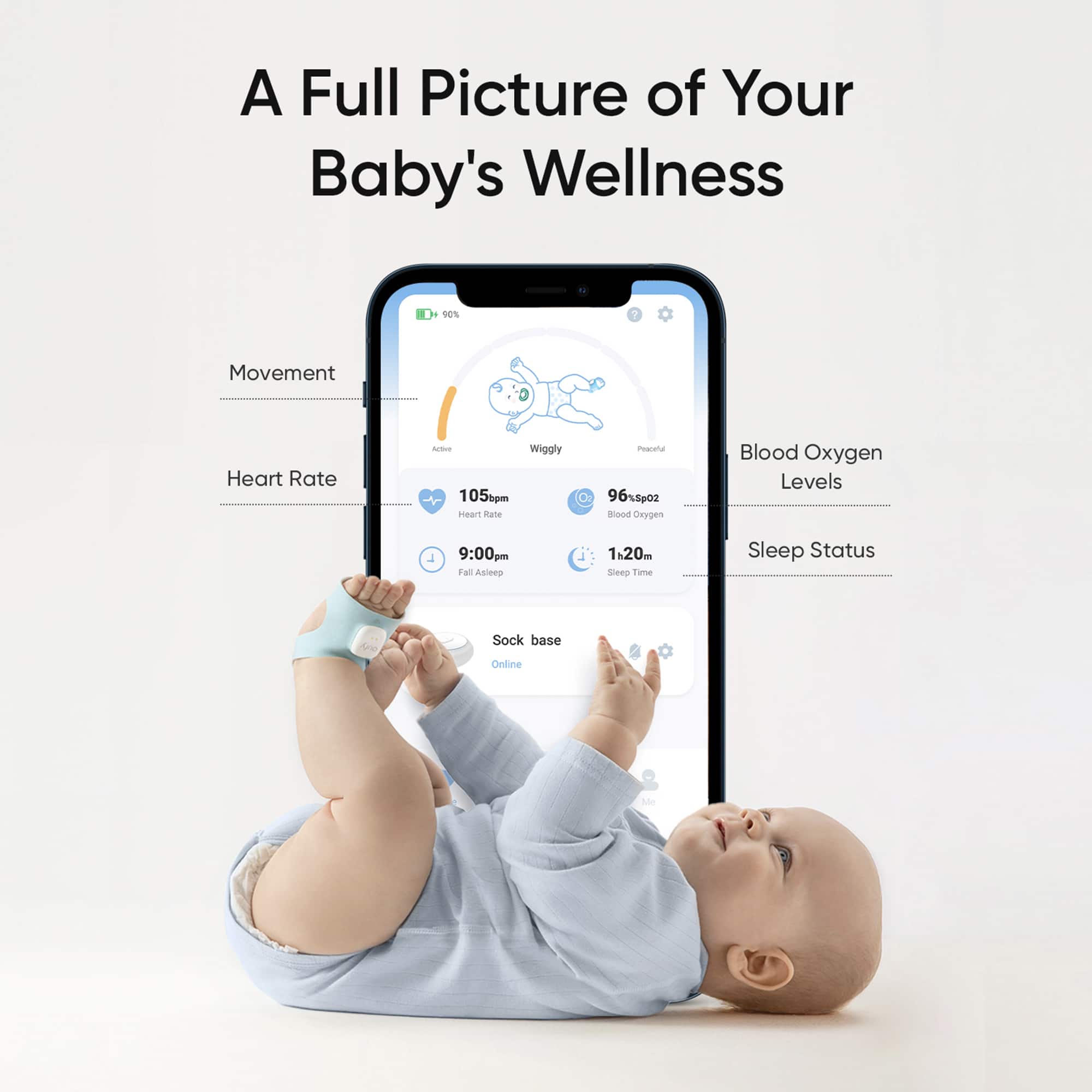 Alt View 19. eufy - S340 Smart Sock WiFi Baby Monitor with Receiver, Pan & Tilt 2K Camera, and Customizable Wellness Tracker - Blue.