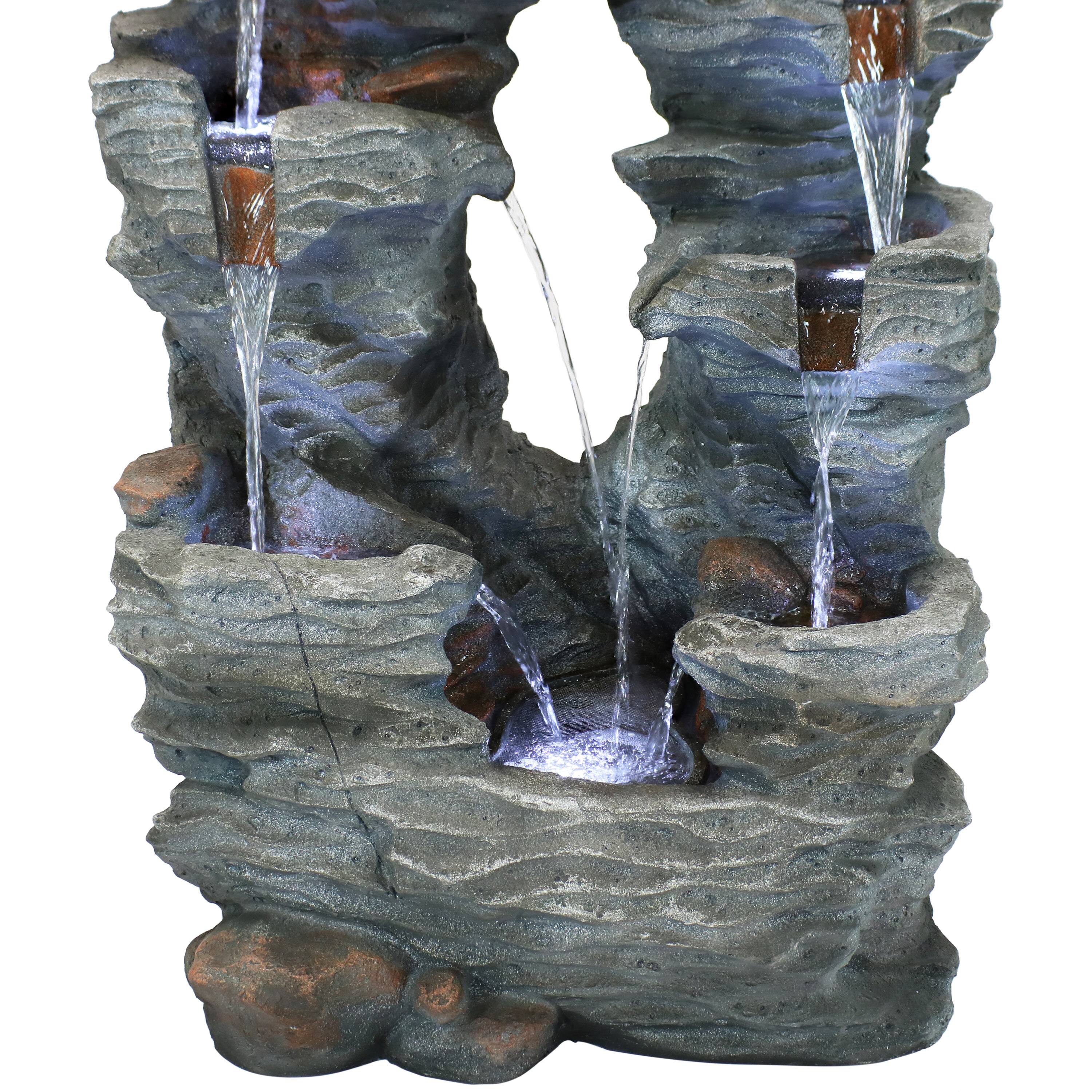 Alt View 7. Sunnydaze - Dual Cascading Rock Waterfall Fountain with LED Lights - 39 in - Grey.