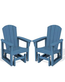 SERWALL - HDPE Outdoor Glider, All-Weather Patio Glider Rocker Wood-like Porch Glider for Outside - Blue