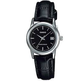 Casio - Women’s Leather Analog Watch with Dial - LTP-V002L-1AUDF - Black