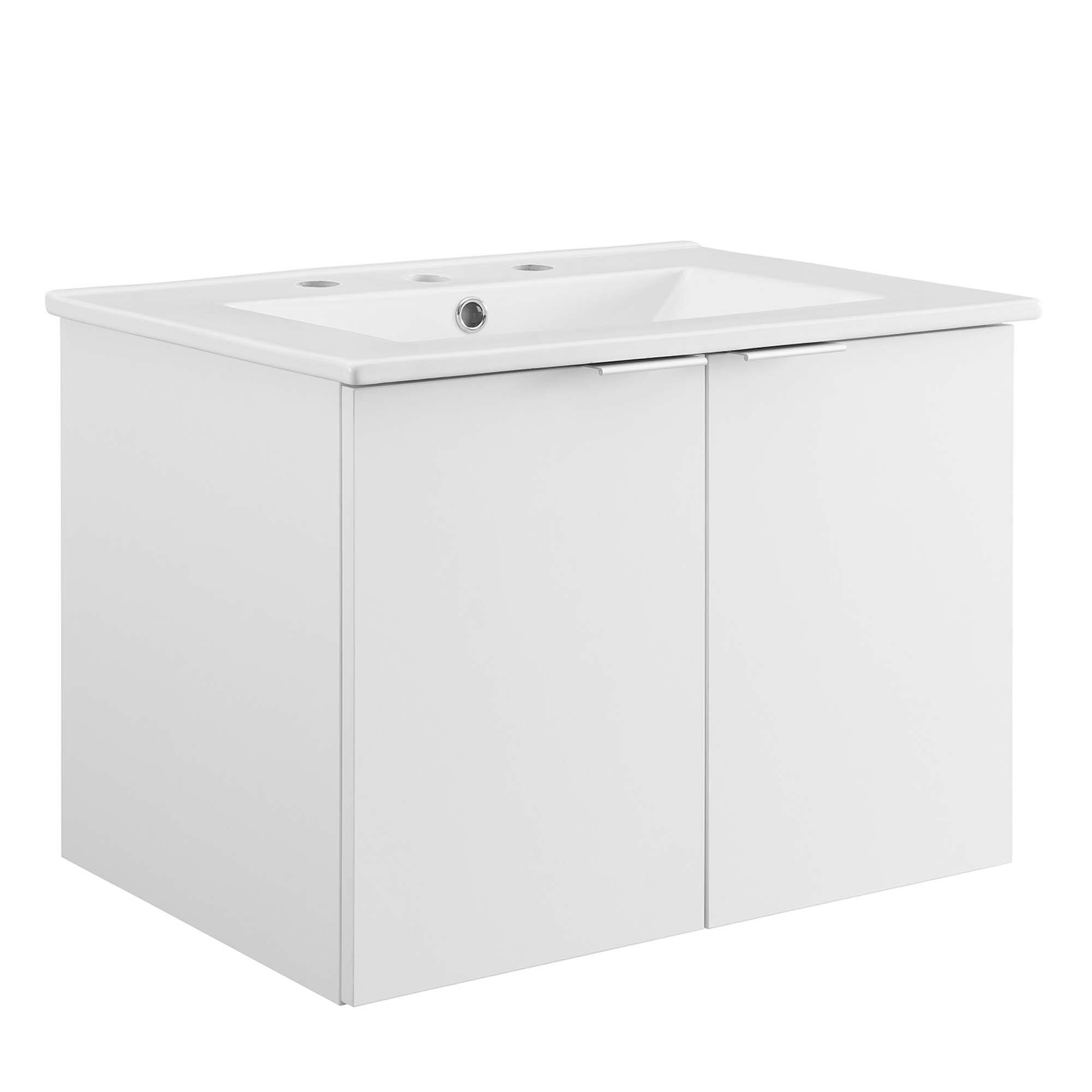 Angle. Modway - Maybelle Wall-Mount Bathroom Vanity Basin Included - White White.