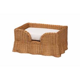 bali & pari - Belita Natural Rattan Pet Bed - Handwoven Wicker Enclosed Lounge Bed for Dogs or Cats with Removable Cushion, 27.6" - Light Honey