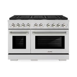 ZLINE - 48 in. Wide 8 Burner Autograph 6.7 cu. ft. Freestanding Paramount Dual Fuel Range with Nickel Helix Handles - Stainless Steel