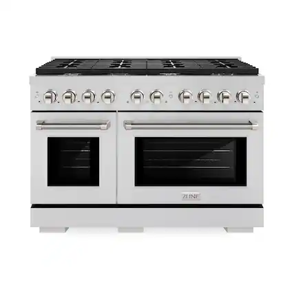 Front. ZLINE - 48 in. Wide 8 Burner Autograph 6.7 cu. ft. Freestanding Paramount Dual Fuel Range with Nickel Helix Handles - Stainless Steel.