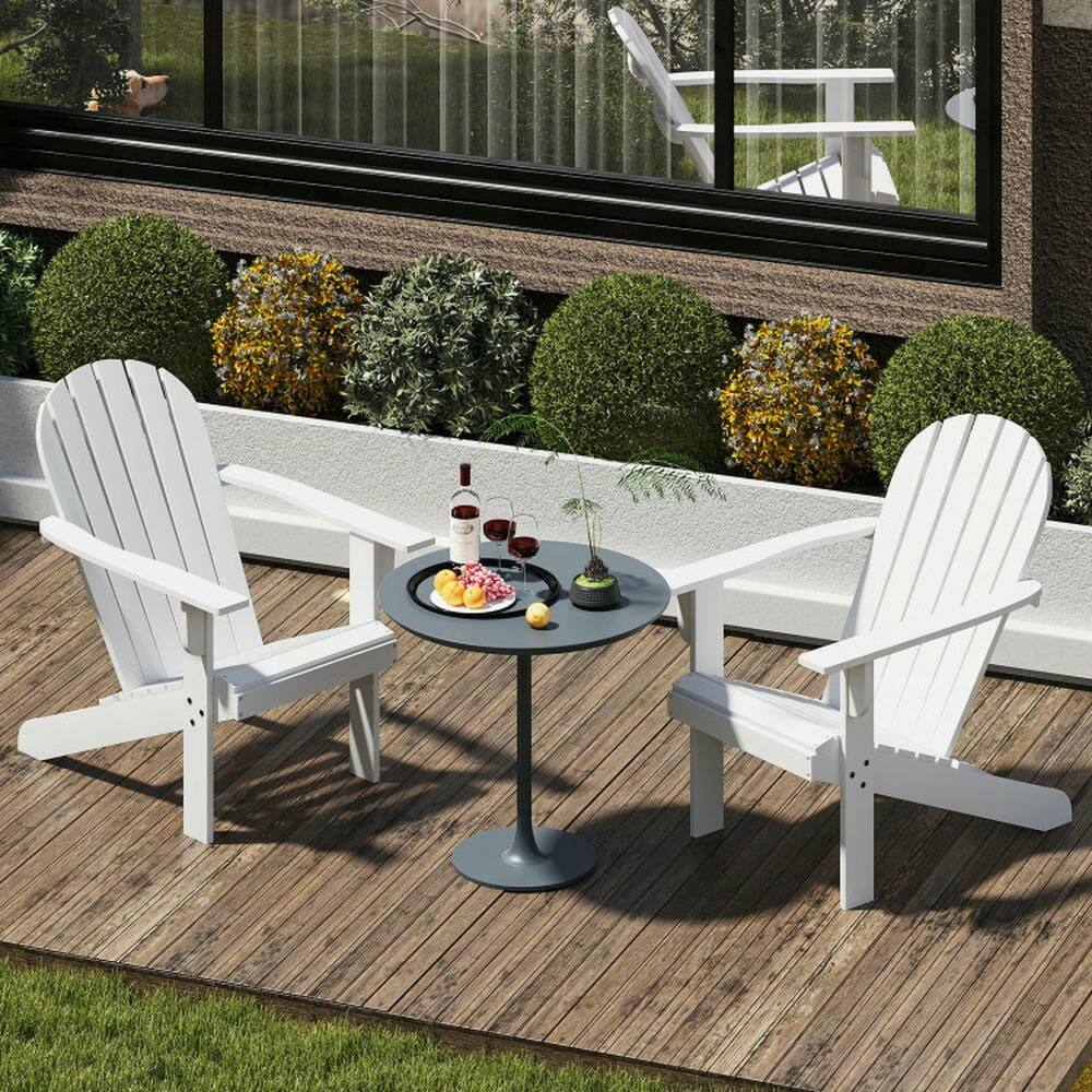 Back. Kadyn - Folding Chairs, Patio Outside Chairs, Lawn Chairs,Acacia Wood Lounge Patio Adirondack Chair with Inclined Seat-White - White.