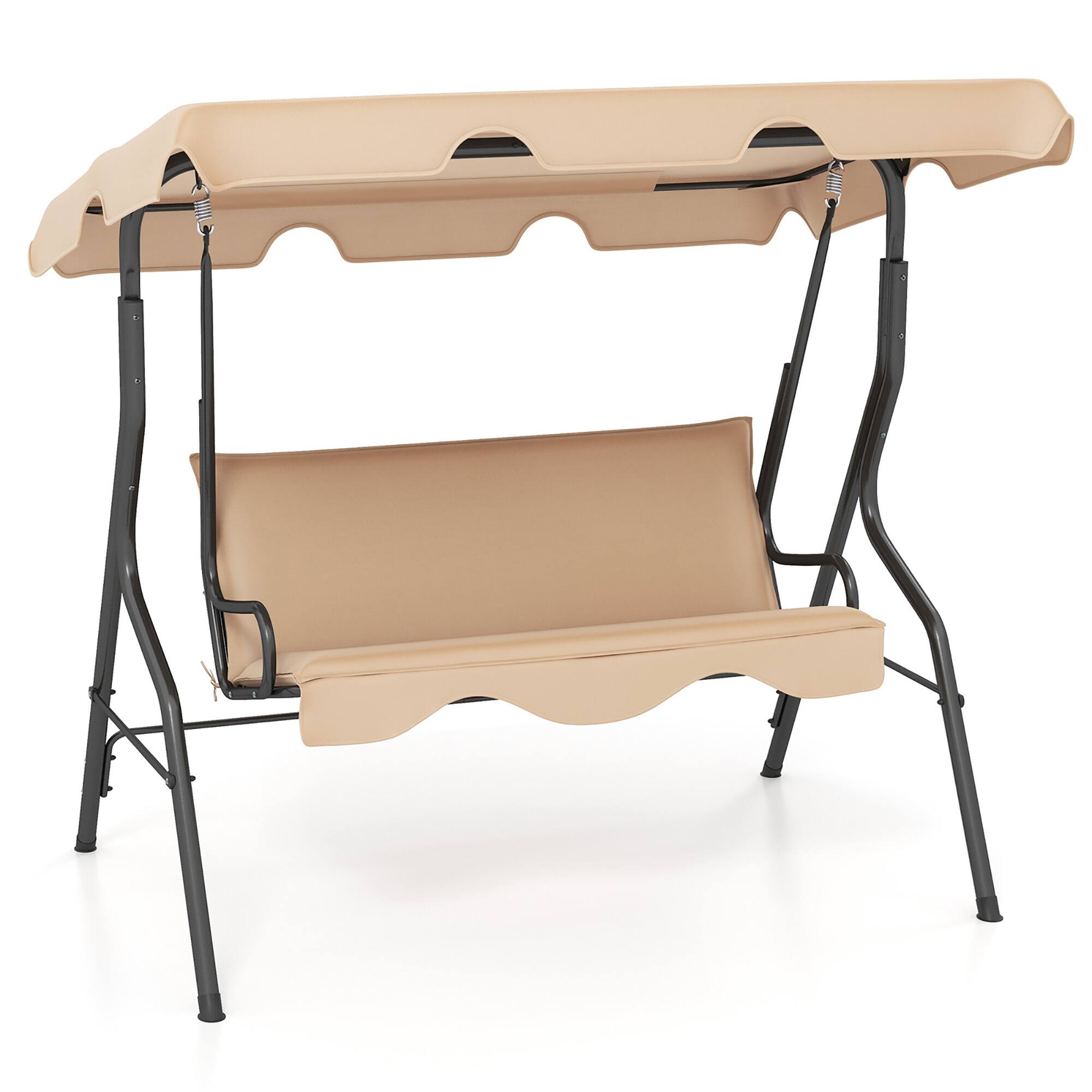 Alt View 1. Gymax - Gymax 3-Person Swing Chair Porch Swing Seat w/ Adjustable Canopy Removable Cushion Coffee - Coffee.