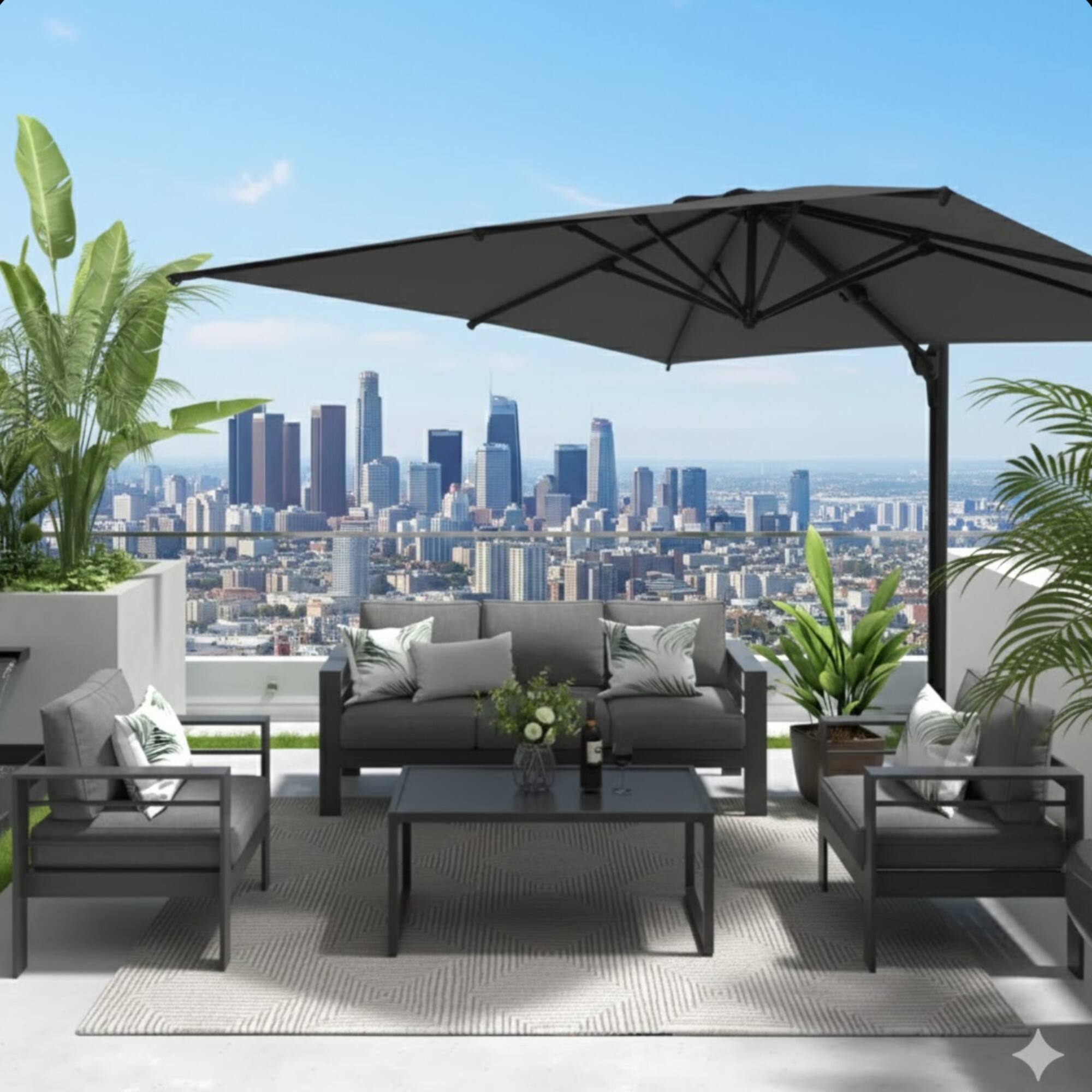 Back. Mondawe - 10 Ft Square Cantilever Patio Umbrella with 360° Rotation & Tit Adjustment - Grey.