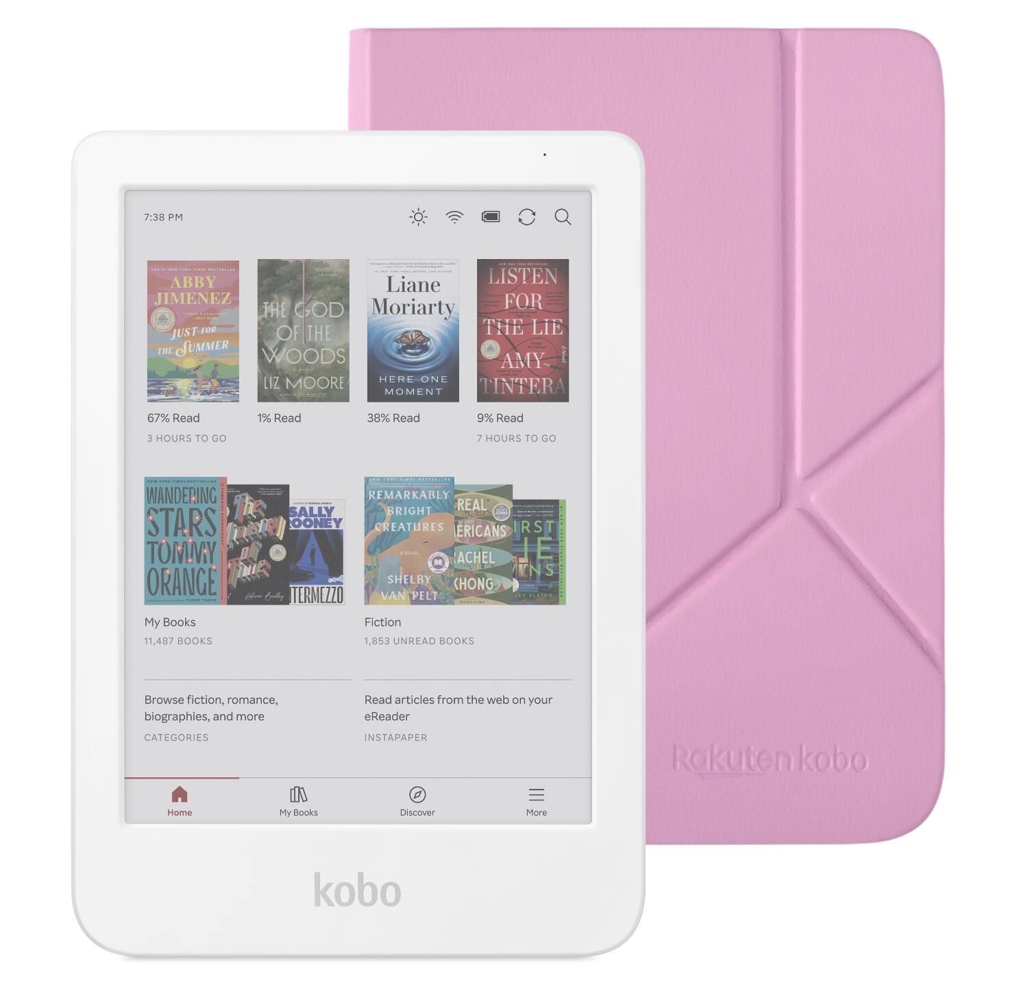 Kobo - Clara Colour eReader (White) with Bundle - 2025 - Candy Pink SleepCover