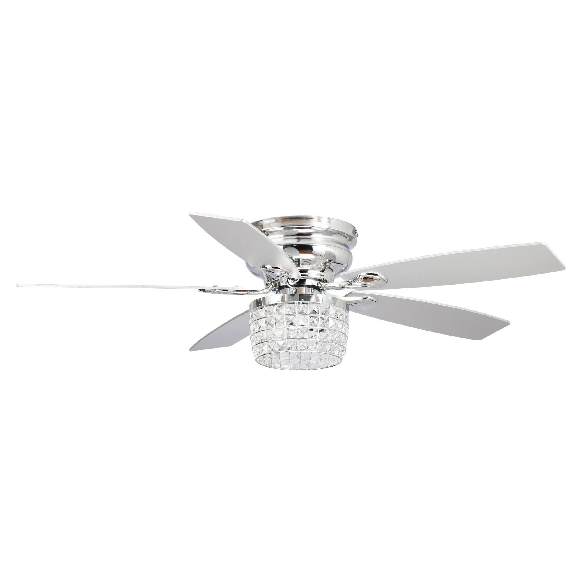 Alt View 7. Parrot Uncle - 52" Chrome Modern Crystal Flush Mount Ceiling Fan with Light Kit and Remote - Chrome.