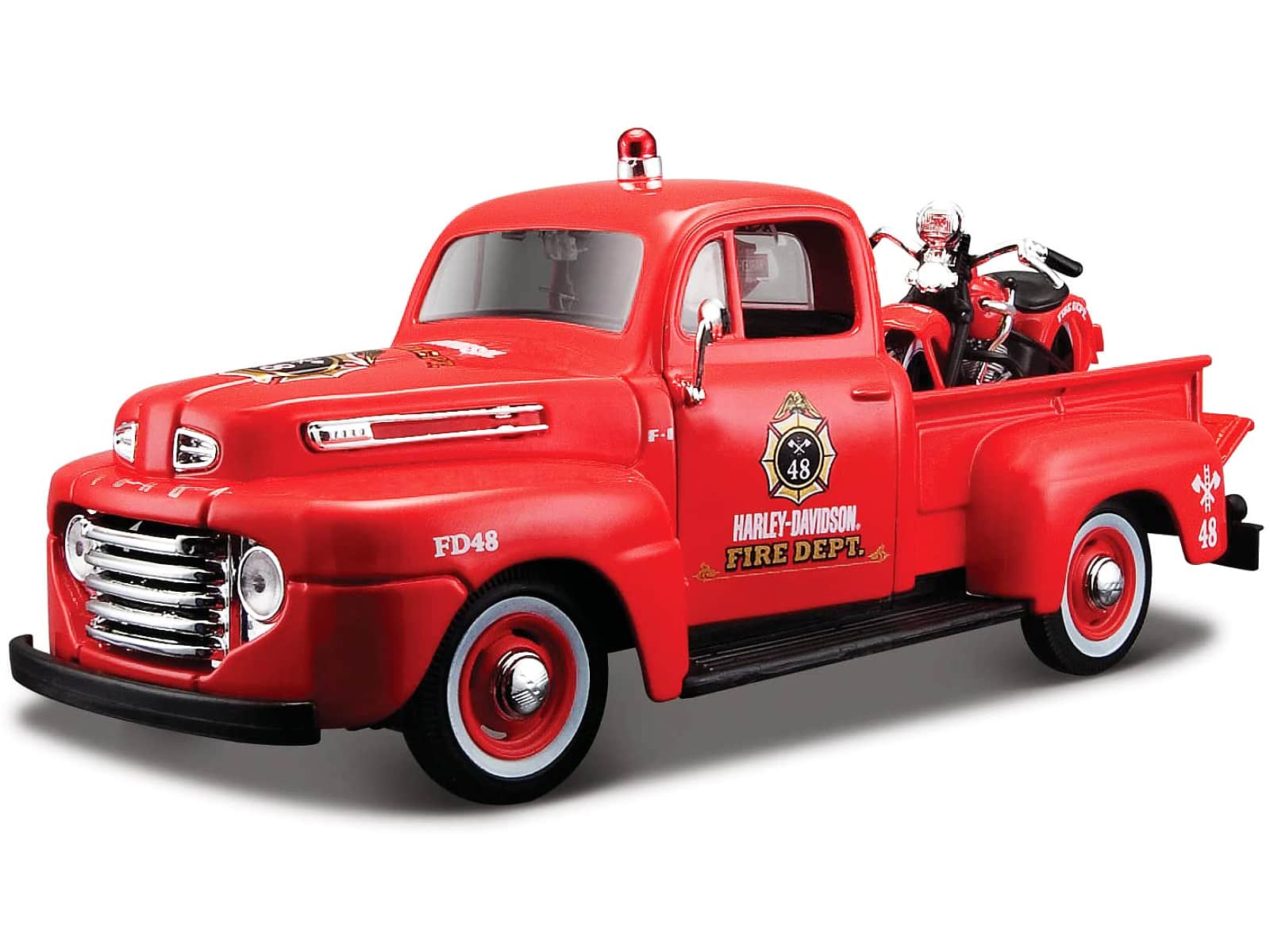 "1948 Ford F-1 Pickup Truck ""Harley Davidson"" Fire Truck and 1936 El Knucklehead Motorcycle 1/24 Diecast Models by Maisto" price history on PriceWatchPro