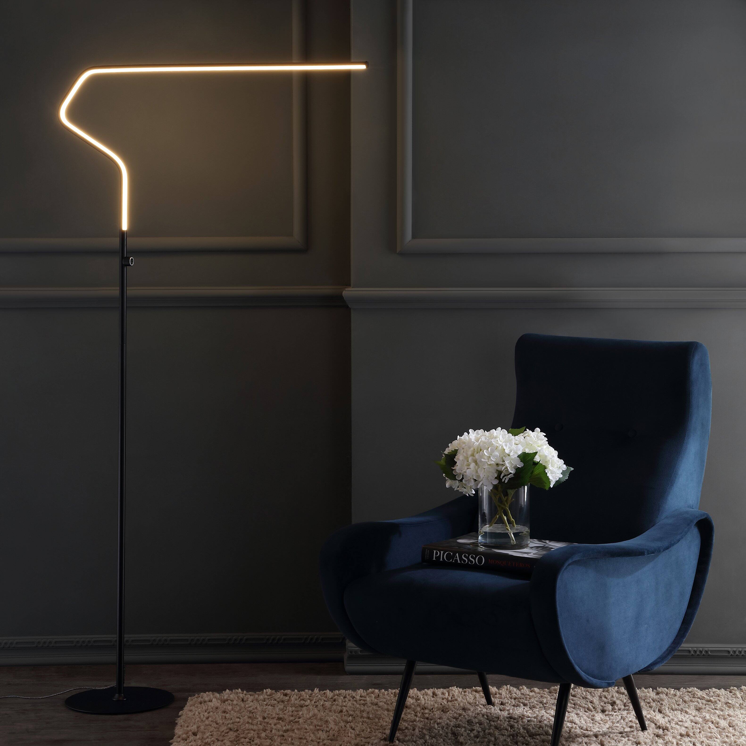 Alt View 1. Jonathan Y - Julian 65.25" Integrated LED Metal Floor Lamp, Black - Black.