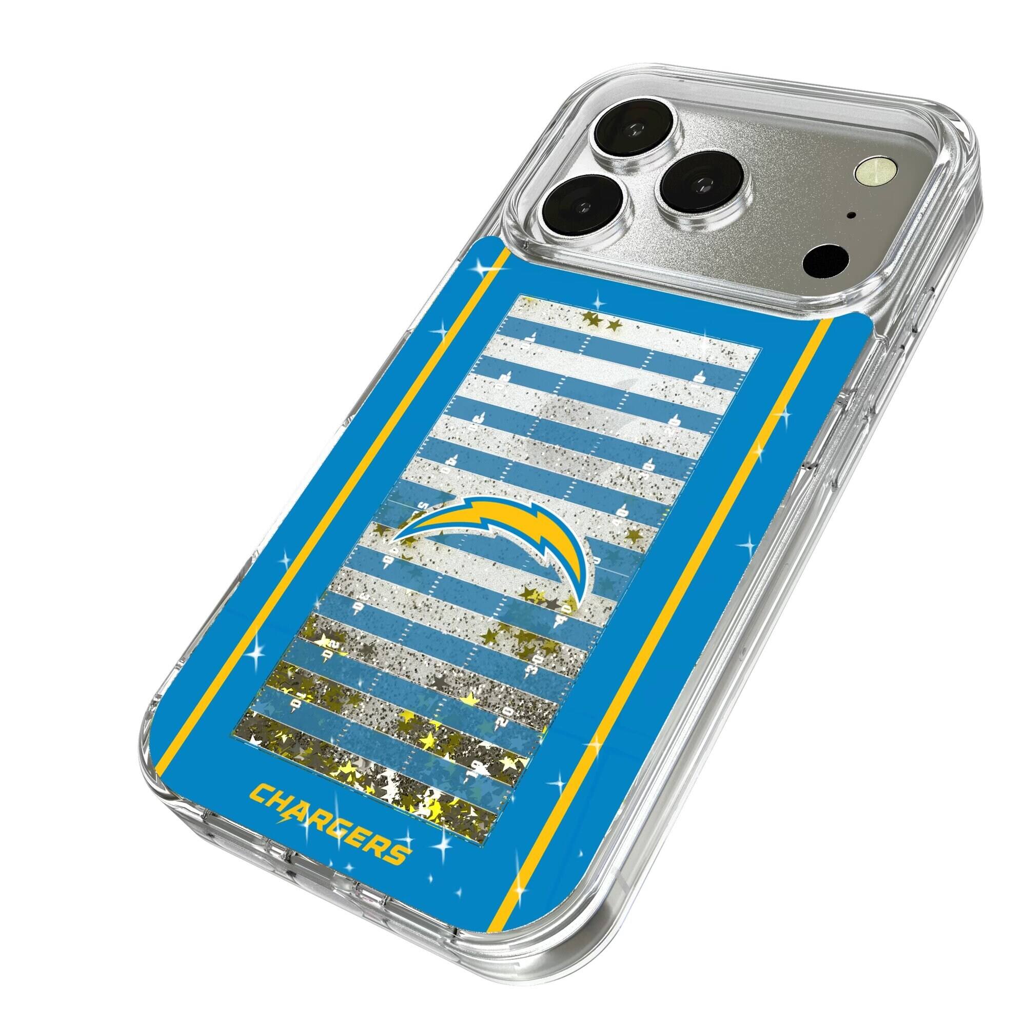 Alt View 1. Keyscaper - Los Angeles Chargers iPhone Field Design Glitter Case - 16 Pro - Multicolor.