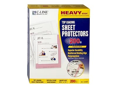 C-Line Products, Inc.
HEAVY WEIGHT
TOP LOADING SHEET PROTECTORS 200
Crystal Clear
Superior Durability
Reinforced Binding Edge
Polypropylene
TOP LOADING
SHEET PROTECTORS
200
Crystal Clear
Heavy Weight
8½" x 11"
EASY TO USE
NO. 63097