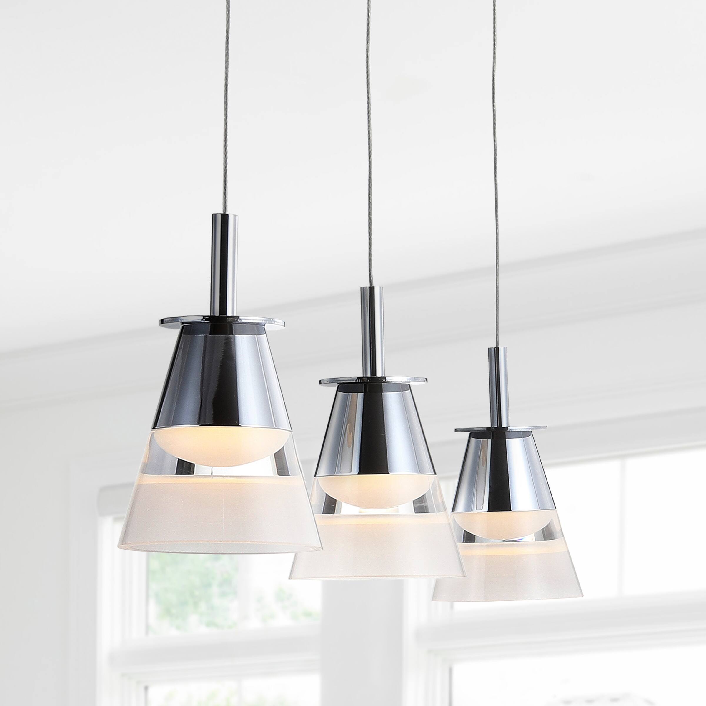 Alt View 1. Jonathan Y - Alain 19.5" 3-Light Adjustable Cascading Metal Integrated Linear LED Pendant, Chrome - Chrome/Clear.