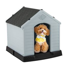 Costway - Enduring Waterproof Plastic Dog House w/Sloping Roofs Indoor Outdoor Dog House