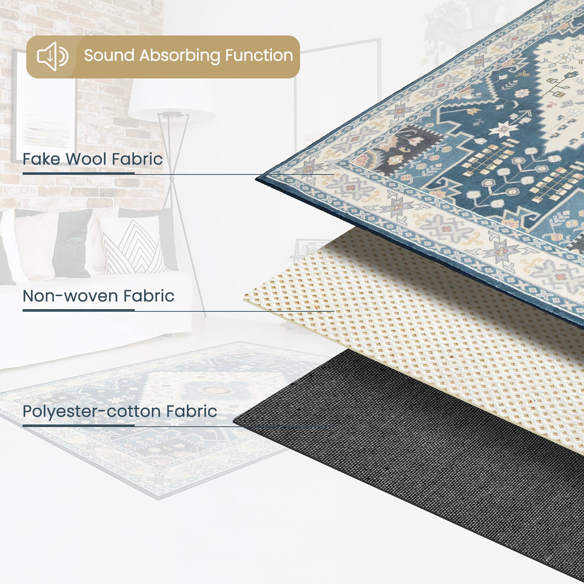 Sound Absorbing Function  
Fake Wool Fabric  
Non-woven Fabric  
Polyester-cotton Fabric