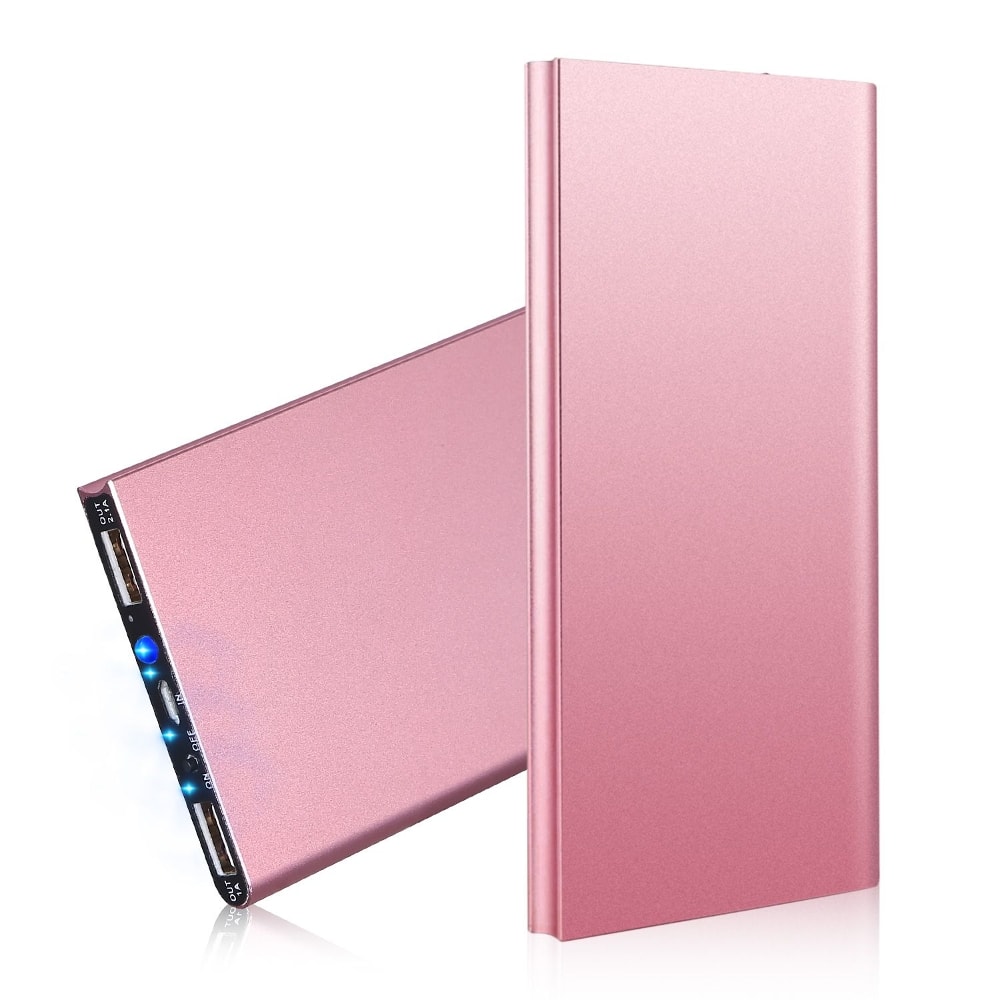 Loheer - 20000mAh ultra-thin power bank dual port portable phone charger Rose Gold