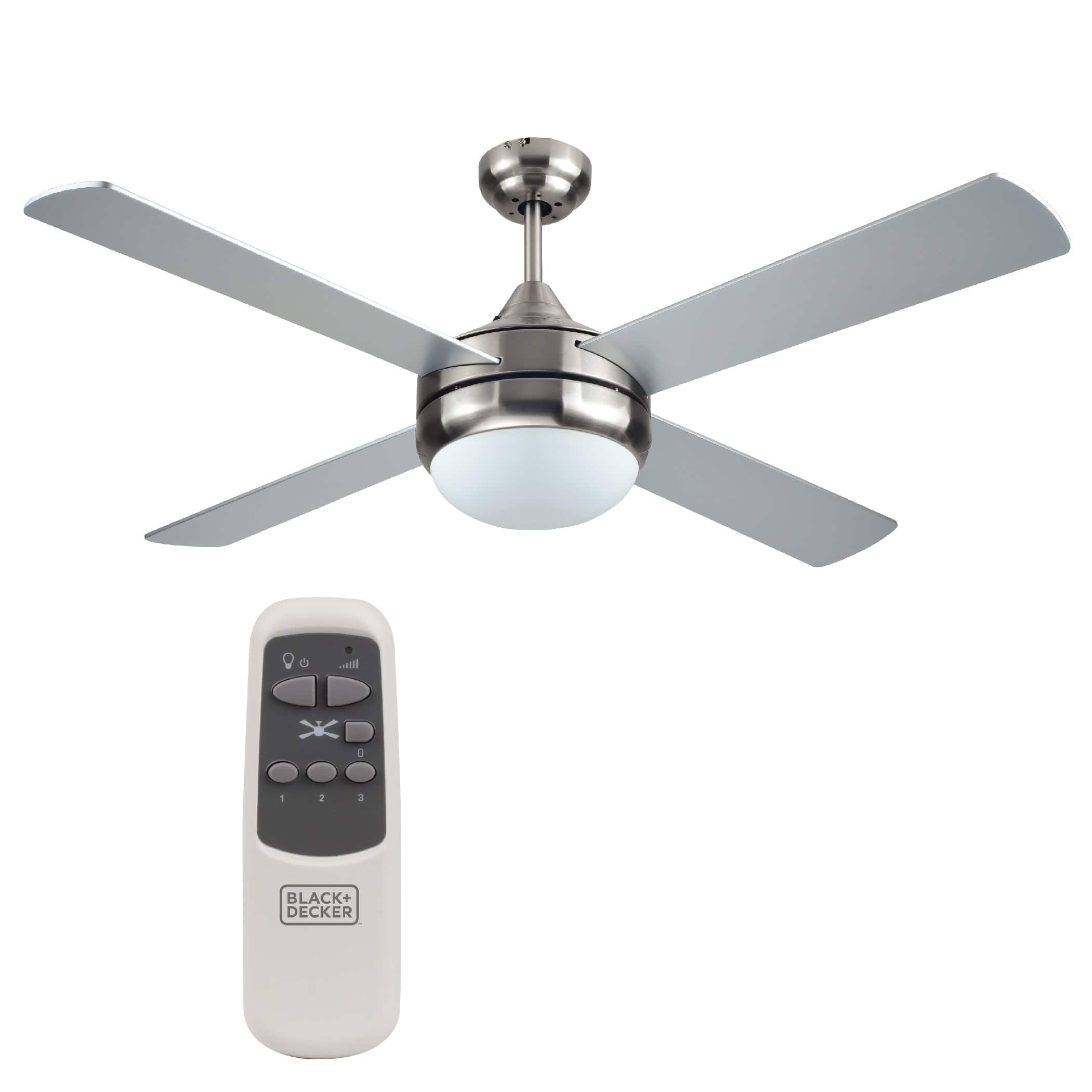 Black+Decker - 52 inch Celing Fan with Remote Control - Silver