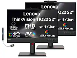 Lenovo - ThinkVision TIO22 22" FHD IPS Monitor, 4ms Response Time, VESA Mount, HDMI & DKZ Hub, (12N8GAR1UZ) 2 Pack - Black