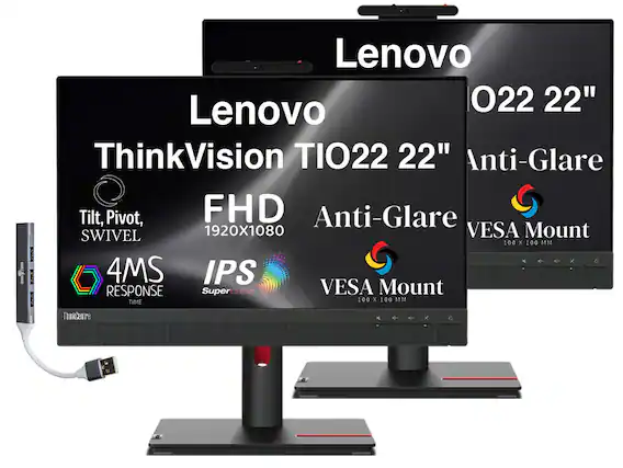 Lenovo ThinkVision TIO22 22" Anti-Glare FHD 1920x1080 IPS 4MS Response Tilt, Pivot, Swivel VESA Mount 100 x 100 MM