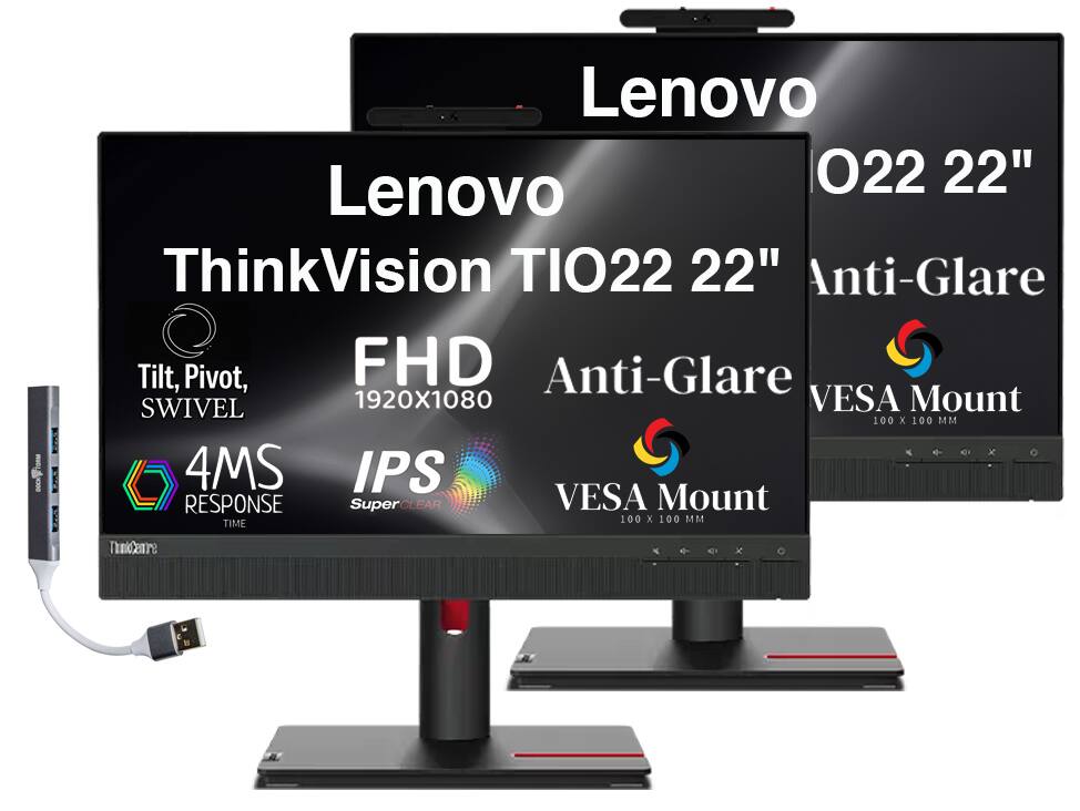 Lenovo ThinkVision TIO22 22" Anti-Glare FHD 1920x1080 IPS 4MS Response Tilt, Pivot, Swivel VESA Mount 100 x 100 MM